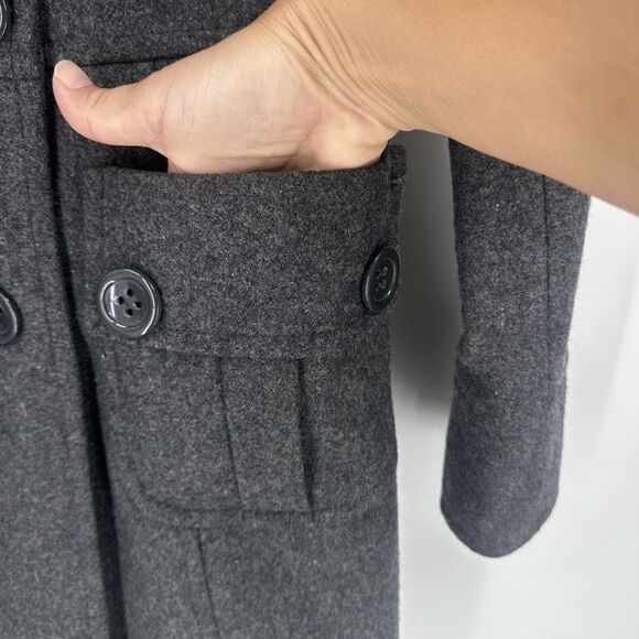 Anthropologie Tulle Grey Wool Blend Long Pea Coat Size S Peacoat Preppy Classic - Picture 2 of 12